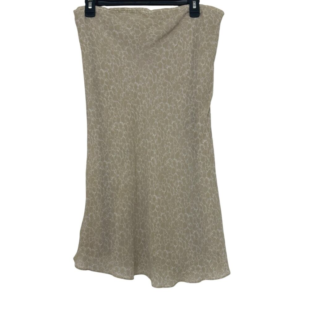Merona Y2K 100% Silk Bias Cut Slip Midi Skirt Beige Taupe Abstract Print Fairy M